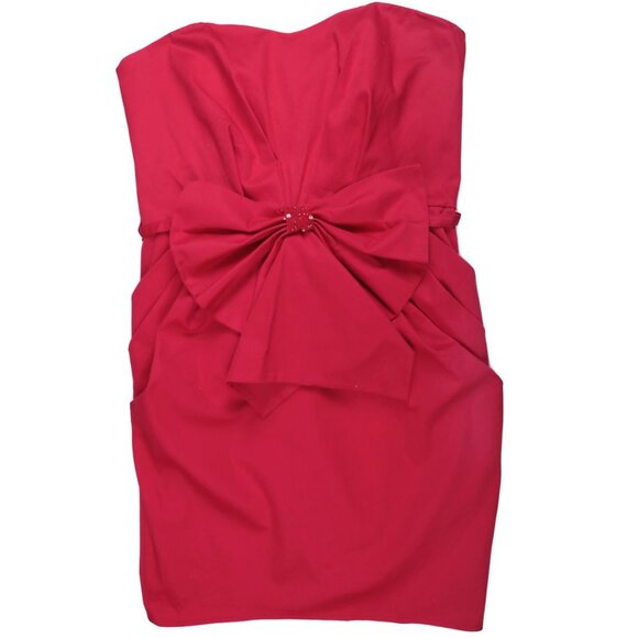 Badgley Mischka Red Strapless Dress by Mark & James Waist Bow Sequins Cotton NEW - Picture 7 of 13